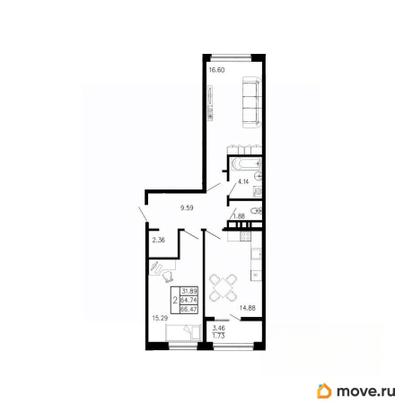 2-комн. квартира, 66.47 м&sup2;