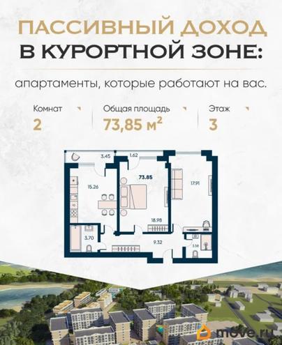 2-комн. апартаменты, 75.41 м&sup2;