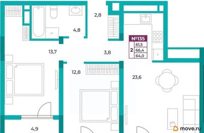 2-комн. квартира, 64 м&sup2;