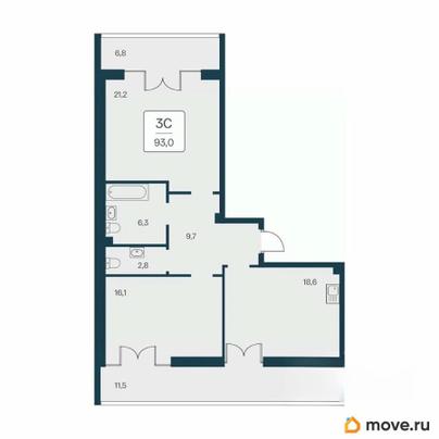 3-комн. квартира, 93 м&sup2;