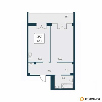 2-комн. квартира, 68.1 м&sup2;