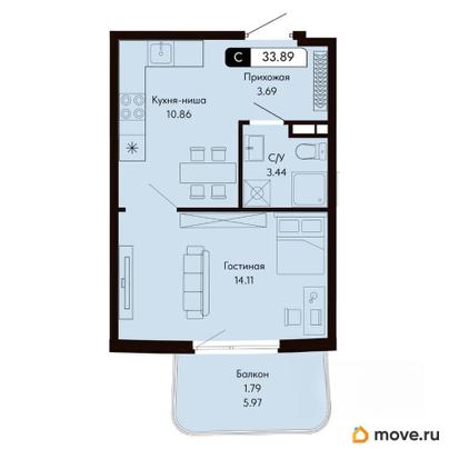 студия, 33.89 м&sup2;