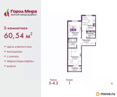 2-комн. квартира, 60.54 м&sup2;