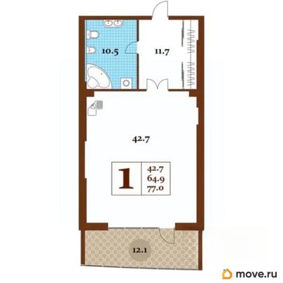 1-комн. апартаменты, 77 м&sup2;