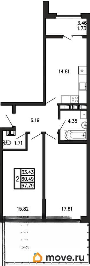 2-комн. квартира, 67.79 м&sup2;