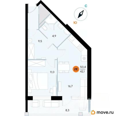 1-комн. апартаменты, 50.4 м&sup2;