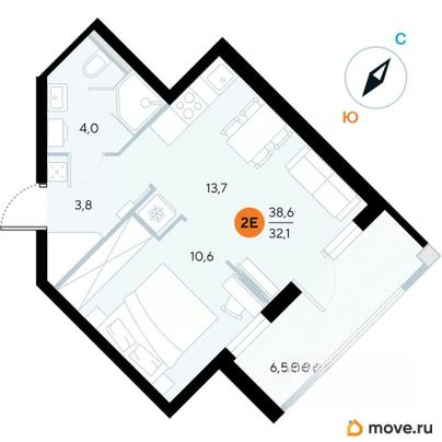 1-комн. апартаменты, 38.6 м&sup2;