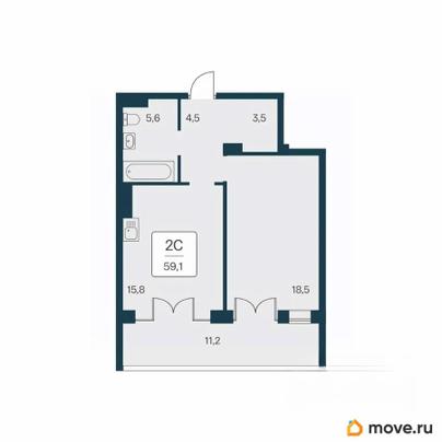 1-комн. квартира, 59.1 м&sup2;