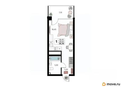 1-комн. апартаменты, 35.7 м&sup2;