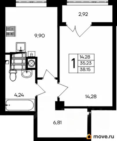 1-комн. квартира, 38.16 м&sup2;