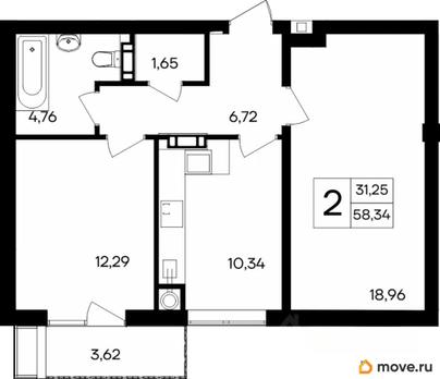 2-комн. квартира, 58.34 м&sup2;