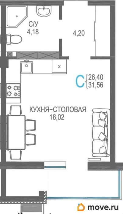 студия, 30.98 м&sup2;