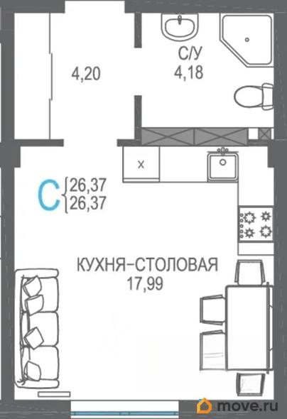 1-комн. квартира, 39.63 м&sup2;