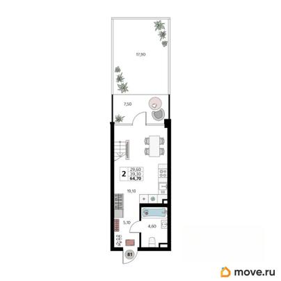 2-комн. апартаменты, 64.7 м&sup2;