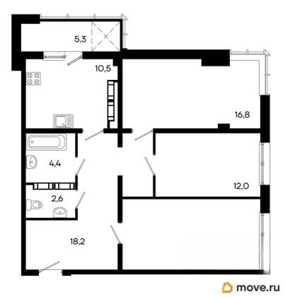 3-комн. квартира, 87.3 м&sup2;