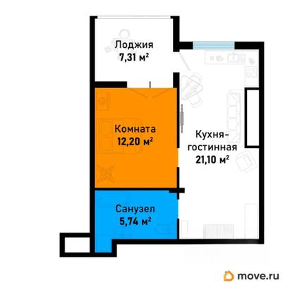 1-комн. квартира, 46.35 м&sup2;