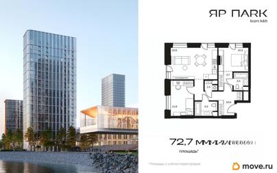 2-комн. апартаменты, 72.7 м&sup2;