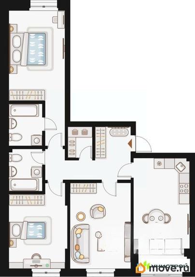 3-комн. квартира, 93.22 м&sup2;