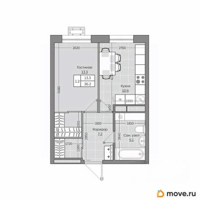 1-комн. квартира, 36.29 м&sup2;