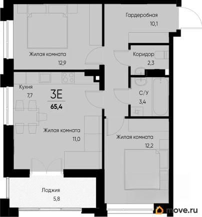 3-комн. квартира, 62.5 м&sup2;