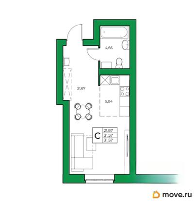 1-комн. квартира, 31.57 м&sup2;