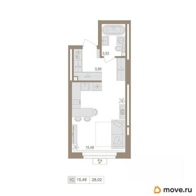 1-комн. квартира, 28.02 м&sup2;