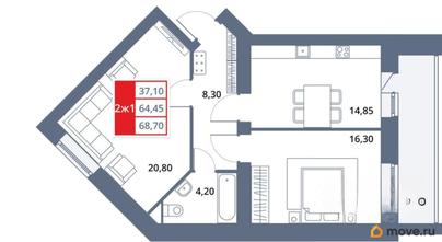 2-комн. квартира, 68.7 м&sup2;