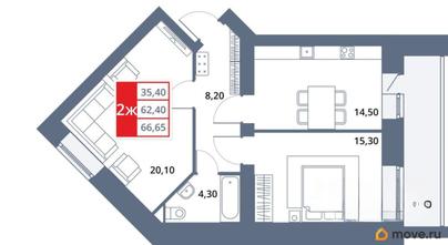 2-комн. квартира, 66.65 м&sup2;