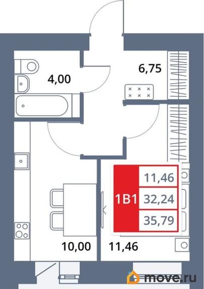 1-комн. квартира, 35.79 м&sup2;