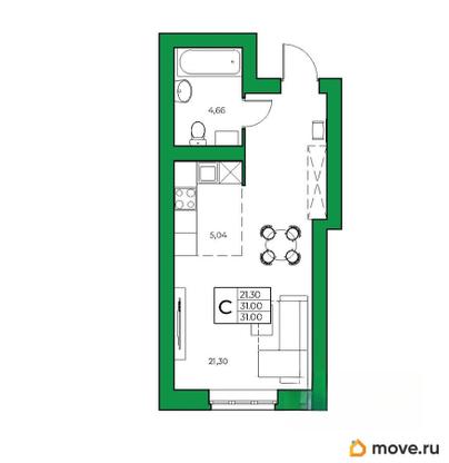 1-комн. квартира, 31 м&sup2;