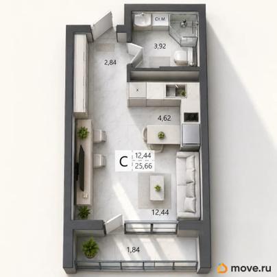 студия, 25.66 м&sup2;