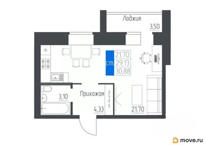 1-комн. квартира, 30.88 м&sup2;