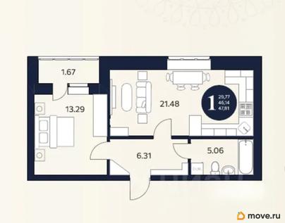 2-комн. квартира, 47.81 м&sup2;