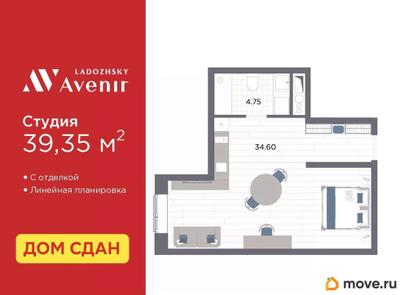 1-комн. апартаменты, 39.35 м&sup2;