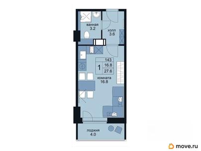 1-комн. апартаменты, 27.6 м&sup2;