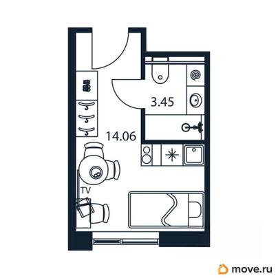 1-комн. апартаменты, 18.26 м&sup2;