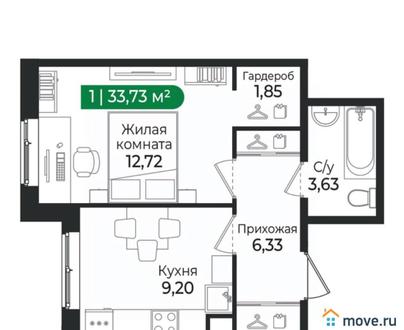 1-комн. квартира, 33.73 м&sup2;