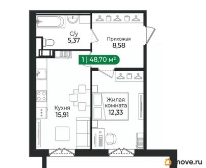 1-комн. квартира, 48.7 м&sup2;