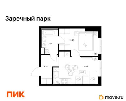 1-комн. квартира, 33.9 м&sup2;