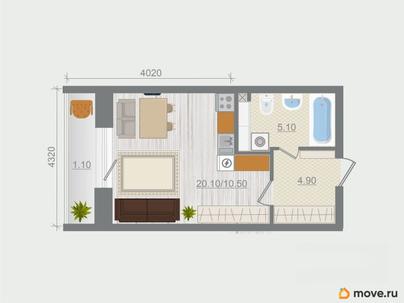 студия, 29.6 м&sup2;