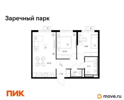 2-комн. квартира, 53.42 м&sup2;