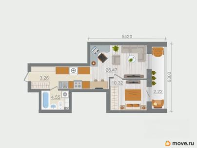 1-комн. квартира, 46.82 м&sup2;