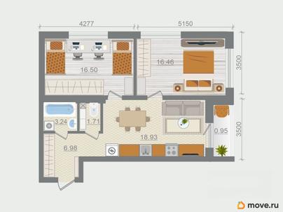 2-комн. квартира, 64.78 м&sup2;