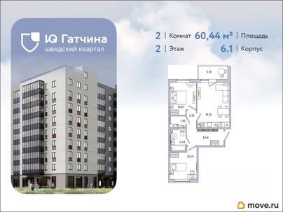2-комн. квартира, 60.44 м&sup2;