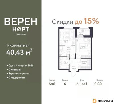 1-комн. квартира, 40.43 м&sup2;