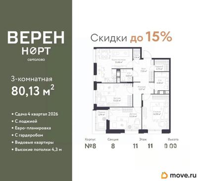 3-комн. квартира, 80.13 м&sup2;