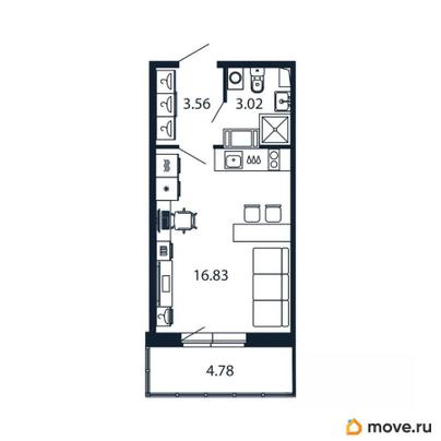 студия, 22.9 м&sup2;