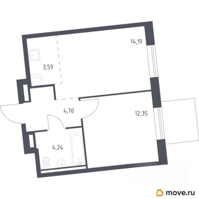 1-комн. квартира, 39.07 м&sup2;