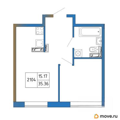 2-комн. квартира, 35.36 м&sup2;