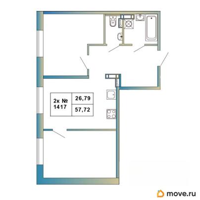 2-комн. квартира, 57.72 м&sup2;